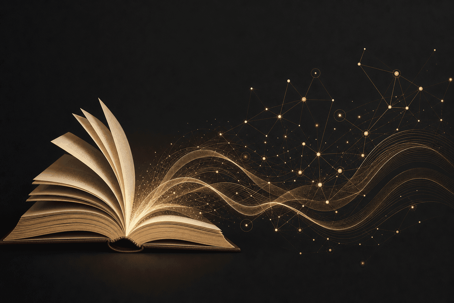 A book transforming into flowing signal and light